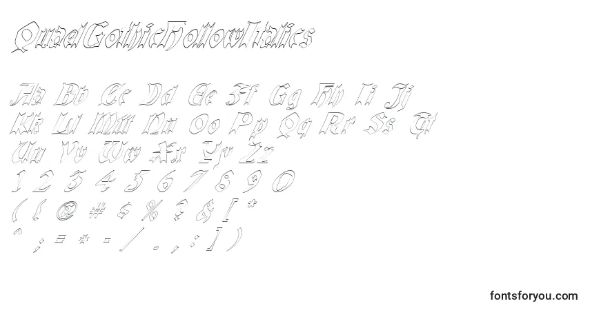 Czcionka QuaelGothicHollowItalics (137641) – alfabet, cyfry, specjalne znaki