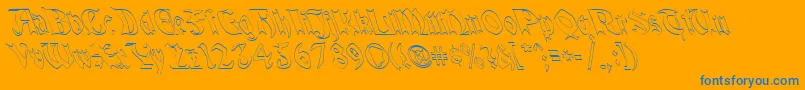QuaelGothicHollowLefty-Schriftart – Blaue Schriften auf orangefarbenem Hintergrund