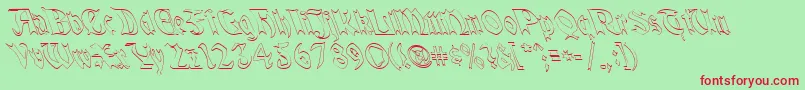 QuaelGothicHollowLefty-Schriftart – Rote Schriften auf grünem Hintergrund