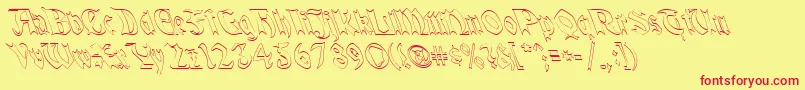 QuaelGothicHollowLefty-Schriftart – Rote Schriften auf gelbem Hintergrund