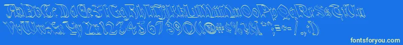 QuaelGothicHollowLefty-Schriftart – Gelbe Schriften auf blauem Hintergrund