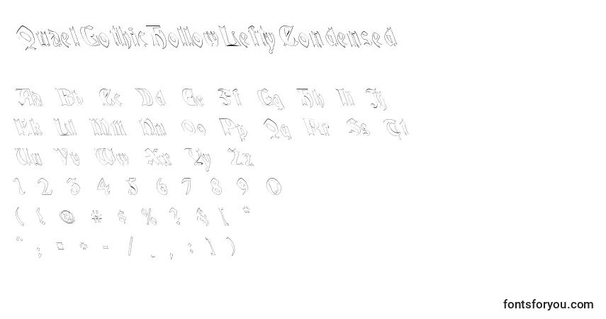 A fonte QuaelGothicHollowLeftyCondensed (137643) – alfabeto, números, caracteres especiais
