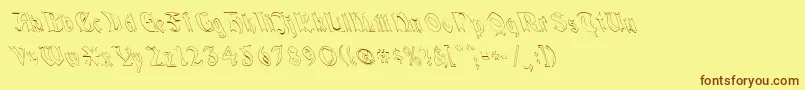 QuaelGothicHollowLeftyCondensedフォントについての詳細 フォントQuaelGothicHollowLeftyCondensed – 茶色の文字が黄色の背景にあります。