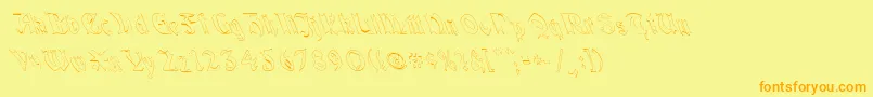 QuaelGothicHollowLeftyCondensed-Schriftart – Orangefarbene Schriften auf gelbem Hintergrund