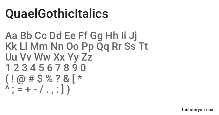 Шрифт QuaelGothicItalics (137644) – алфавит, цифры, специальные символы