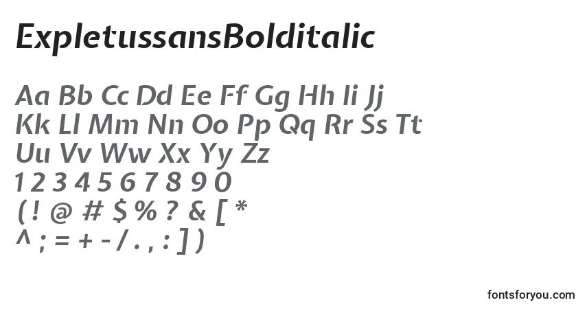 Шрифт ExpletussansBolditalic – алфавит, цифры, специальные символы