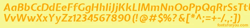 フォントExpletussansBolditalic – オレンジの文字が黄色の背景にあります。