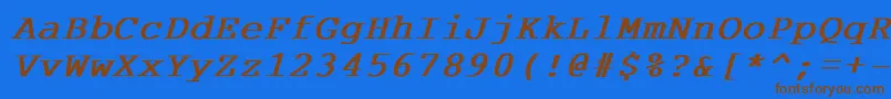 フォントCourdlbi – 茶色の文字が青い背景にあります。