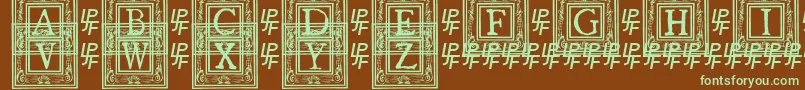 フォントQuaNauticale1 – 緑色の文字が茶色の背景にあります。