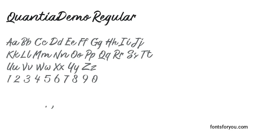 Schriftart QuantiaDemo Regular – Alphabet, Zahlen, spezielle Symbole
