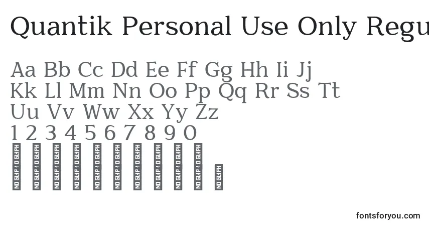 Czcionka Quantik Personal Use Only Regular – alfabet, cyfry, specjalne znaki