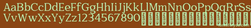 フォントQuantik Personal Use Only Regular – 緑色の文字が茶色の背景にあります。