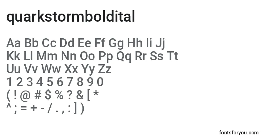 Шрифт Quarkstormboldital (137690) – алфавит, цифры, специальные символы