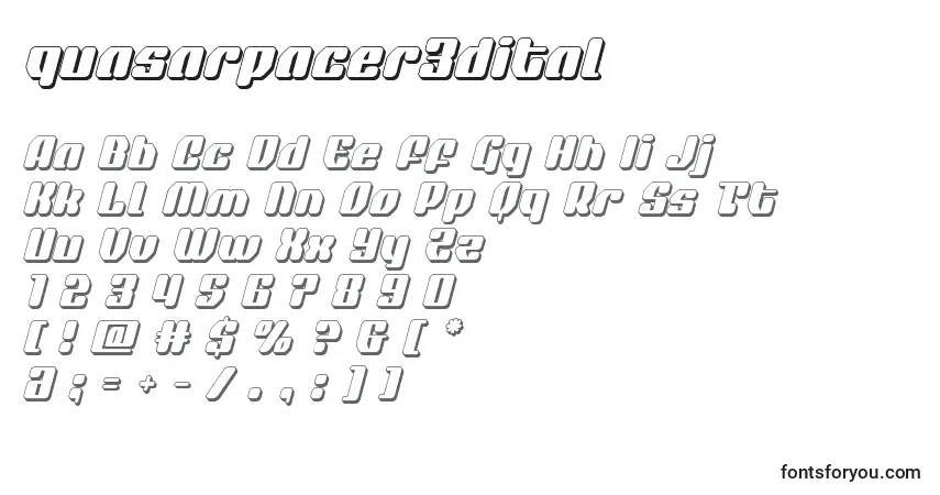 Czcionka Quasarpacer3dital – alfabet, cyfry, specjalne znaki