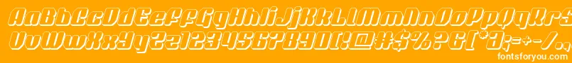 quasarpacer3dital-Schriftart – Weiße Schriften auf orangefarbenem Hintergrund