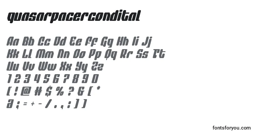 Шрифт Quasarpacercondital – алфавит, цифры, специальные символы