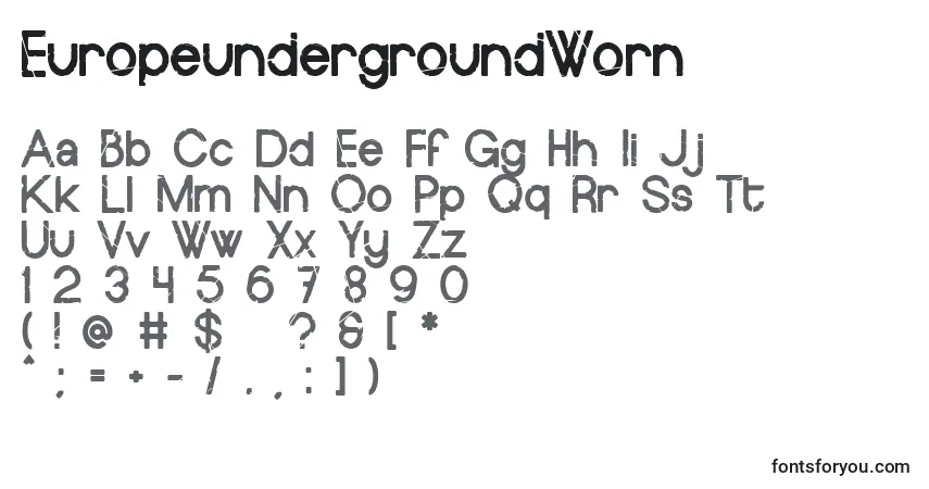 Czcionka EuropeundergroundWorn – alfabet, cyfry, specjalne znaki