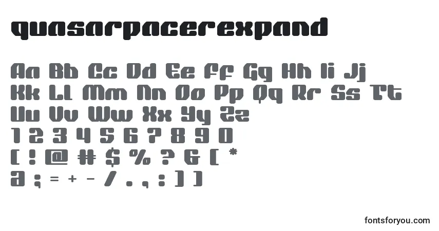 Schriftart Quasarpacerexpand – Alphabet, Zahlen, spezielle Symbole