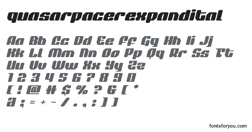 Czcionka Quasarpacerexpandital – alfabet, cyfry, specjalne znaki