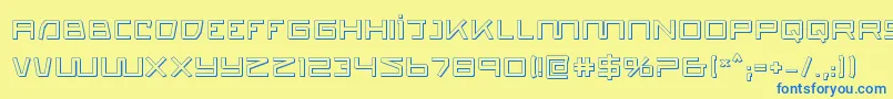 フォントquasitron3d – 青い文字が黄色の背景にあります。