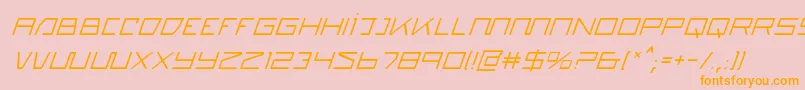 フォントquasitroni – オレンジの文字がピンクの背景にあります。