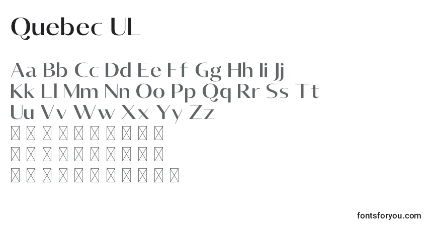 Czcionka Quebec UL – alfabet, cyfry, specjalne znaki