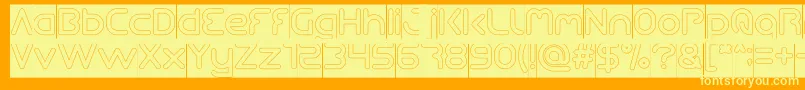 Queen Of The Modern Age Hollow inverse-Schriftart – Gelbe Schriften auf orangefarbenem Hintergrund