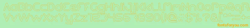 フォントQueen Of The Modern Age Hollow – オレンジの文字が緑の背景にあります。