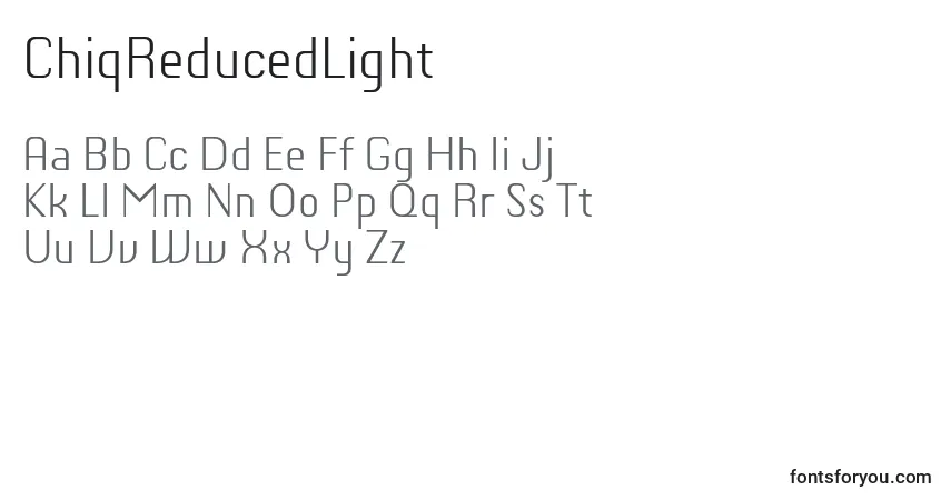 Czcionka ChiqReducedLight – alfabet, cyfry, specjalne znaki