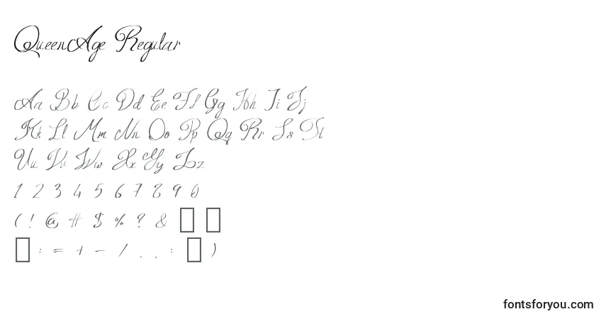Czcionka QueenAge Regular – alfabet, cyfry, specjalne znaki