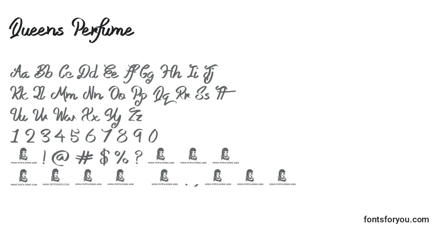 A fonte Queens Perfume – alfabeto, números, caracteres especiais