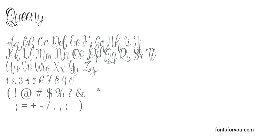 Шрифт Queeny (137754) – алфавит, цифры, специальные символы