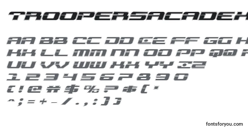 Czcionka Troopersacadexpandital – alfabet, cyfry, specjalne znaki