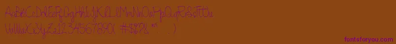 Quesky-Schriftart – Violette Schriften auf braunem Hintergrund