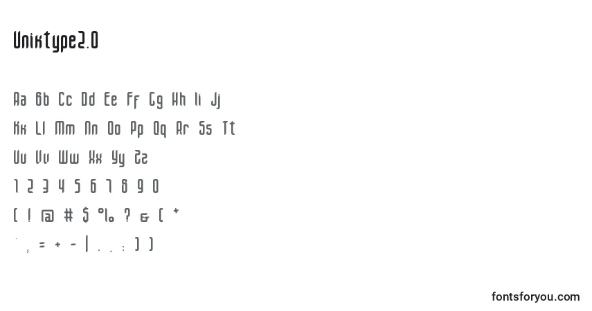 Czcionka Uniktype2.0 – alfabet, cyfry, specjalne znaki