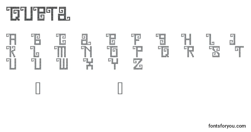 A fonte QUETD    (137775) – alfabeto, números, caracteres especiais