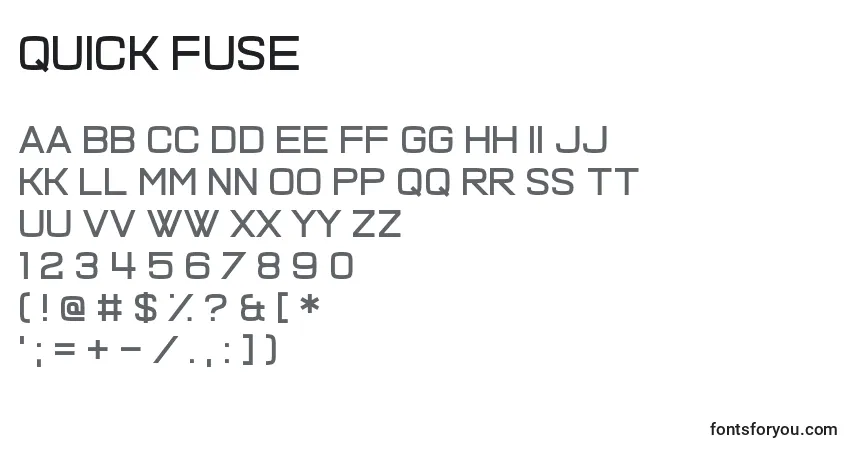 Czcionka Quick Fuse – alfabet, cyfry, specjalne znaki