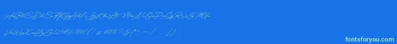 Quick Signature Personal Use Font – Green Fonts on Blue Background