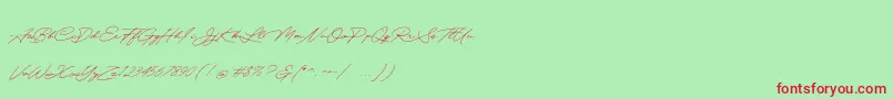 Quick Signature Personal Use-Schriftart – Rote Schriften auf grünem Hintergrund