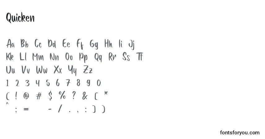 A fonte Quicken (137786) – alfabeto, números, caracteres especiais