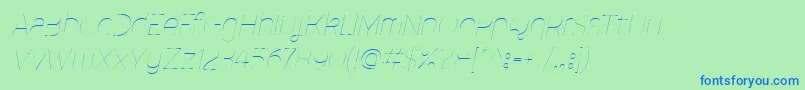 MalinaUltralightItalic-Schriftart – Blaue Schriften auf grünem Hintergrund