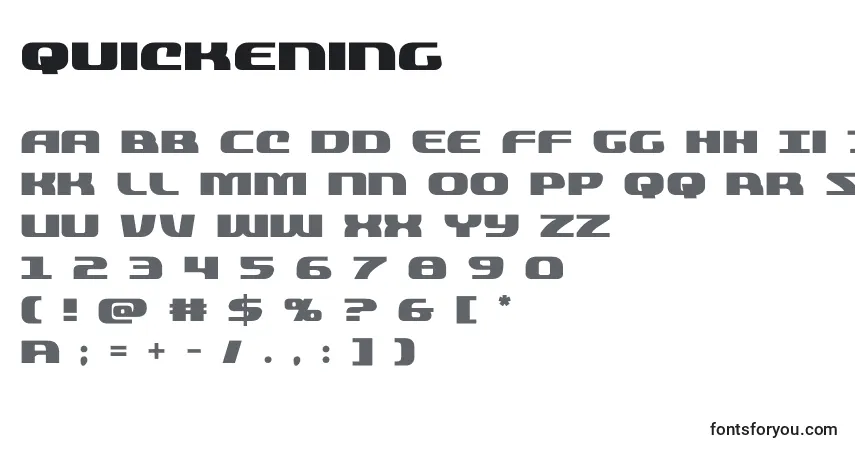 Schriftart Quickening (137796) – Alphabet, Zahlen, spezielle Symbole
