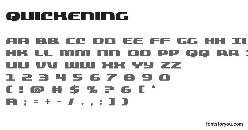 A fonte Quickening (137797) – alfabeto, números, caracteres especiais