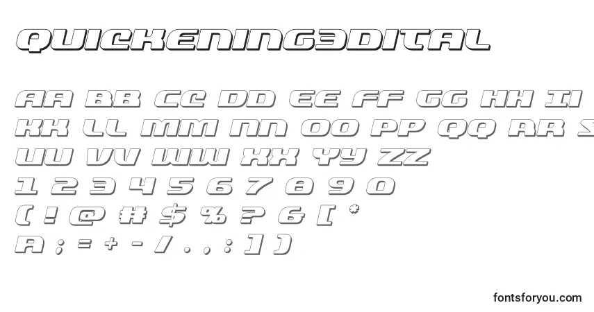 A fonte Quickening3dital (137800) – alfabeto, números, caracteres especiais