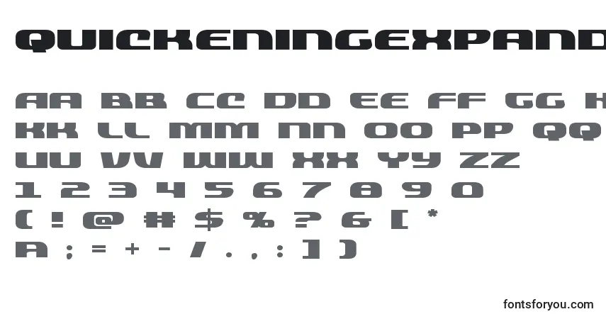 Schriftart Quickeningexpand (137813) – Alphabet, Zahlen, spezielle Symbole