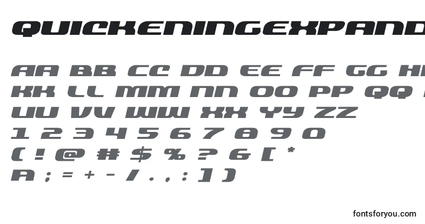 Schriftart Quickeningexpandital (137814) – Alphabet, Zahlen, spezielle Symbole