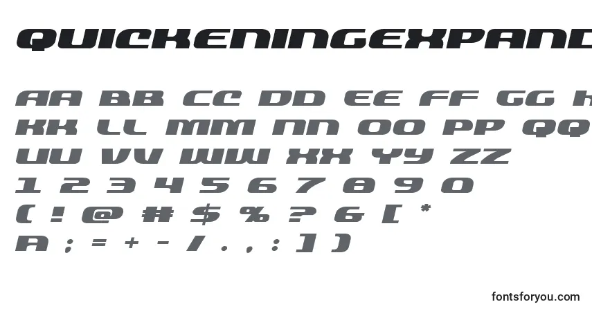 A fonte Quickeningexpandital (137815) – alfabeto, números, caracteres especiais