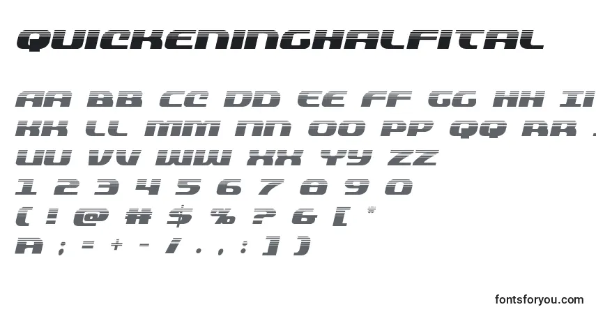 Шрифт Quickeninghalfital (137827) – алфавит, цифры, специальные символы