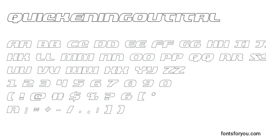 Schriftart Quickeningoutital (137838) – Alphabet, Zahlen, spezielle Symbole