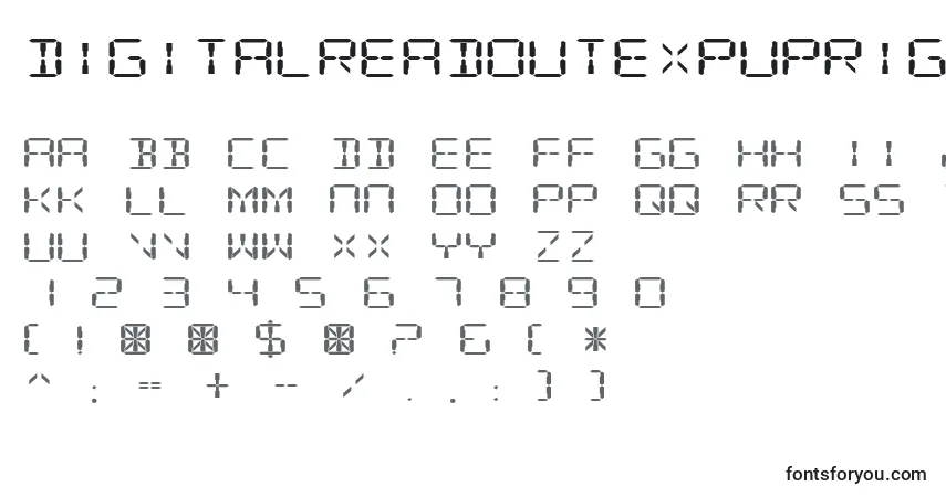 Fuente DigitalReadoutExpupright - alfabeto, números, caracteres especiales